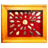 Framed 17x14 shadow box w/ arrowheads