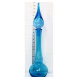 Vintage blue 20in genie bottle w/ stopper