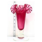 Cranberry 9in vase w/ clear base