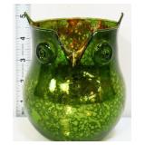 Vintage 5in green iridescent owl vase