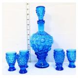 Vntg 7 piece blue Empoli grape decanter set