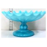 Vntg blue opaline pedestal base open compote