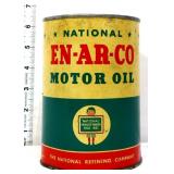 Vntg 1qt En Ar Co Motor Oil can, full, NO SHIPPING