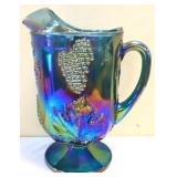 VIntage blue carnival water pitcher