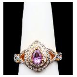 Sterling pear cut amethyst ring, lab created