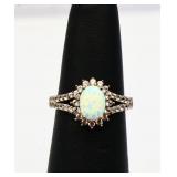 Sterling oval cut fire opal ring, lab created