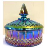 Vintage blue carnival candy dish w/ lid