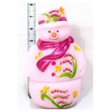 Fenton pink satin snowman fairy lamp w/ flowers