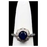 Sterling round cut sapphire ring, lab created