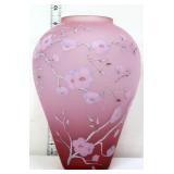 Fenton 9in pink satin dogwood vase