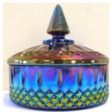 Vintage blue carnival candy dish w/ lid