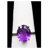 Sterling oval cut amethyst ring, lab created