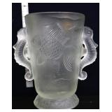 Vintage clear satin Bohemian 6in vase w/ seahorses