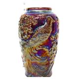 Fenton 10in aubergine carnival tropical bird vase