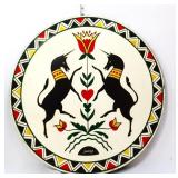 Vntg 23.75in round PA Dutch masonite unicorn art