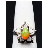 Sterling opal flower ring, lab created