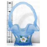 Fenton light blue satin mini basket w/ flowers