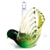 Green art glass bird figure w/ clear wings
