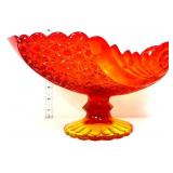 Vtg LE Smith amberina daisy & button shell compote