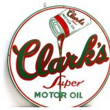 Round porcelain 30in Clarks Motor Oil sign