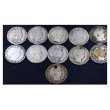 Lot of 11 barber half dollars