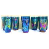 Lot of 8 blue carnival water glasses