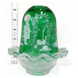 Fenton green Mary Gregory Cat's Cradle fairy lamp