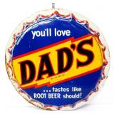 Vntg metal 29.5in Dad's Root Beer bottlecap sign