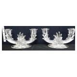 Pair Fostoria chintz etched candleholders