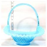 Fenton blue opalescent hobnail basket