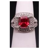 SQUARE CUT RUBY RING, LAB CREATED