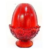 Fenton red beaded lid daisy 6in fairy lamp
