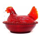 Vintage inspired red 7in hen on nest