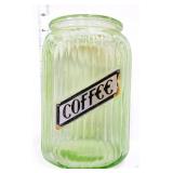 Vntg green depression coffee jar, no lid, glows