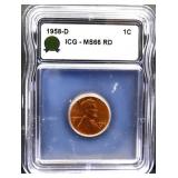 Graded MS66 1958D Lincoln wheat penny