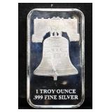 1 troy ounce Liberty Bell silver bar