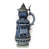 Vntg W German cobalt stoneware 13in stein