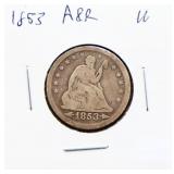 1853 arrows & rays seated liberty quarter