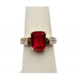 Emerald cut ruby ring, lab created