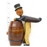 Carved wood Anri tip over barrell match holder