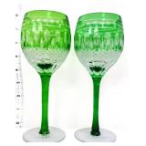 Lot of 2 green bohemian goblets