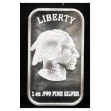 1oz Liberty Indian face silver bar