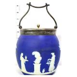 Vntg Wedgewood blue jasperware biscuit jar