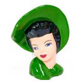 Vntg 7in lady head vase in green