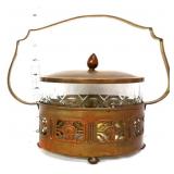 Vntg glass pickle dish w/ metal frame