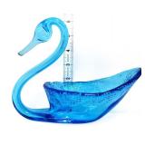 Vntg blue 6in figural swan bowl