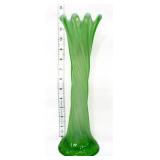 Art glass 12in green opalescent spiral vase