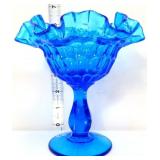 Fenton blue thumbprint 6in compote