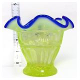 Fenton topaz vaseline cobalt crest 4in rib vase