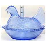 Vintage Indiana cornflower blue hen on nest